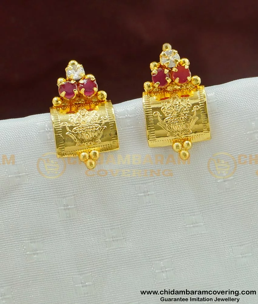 Buy New Model CZ Stone Lakshmi Earring Gold Design Studs ...