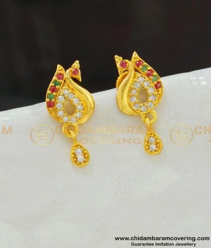 New Beautiful Designer Gold Earrings Designs - 1 gram Gold Peacock Design  Earrings Collection 2021 - YouTube