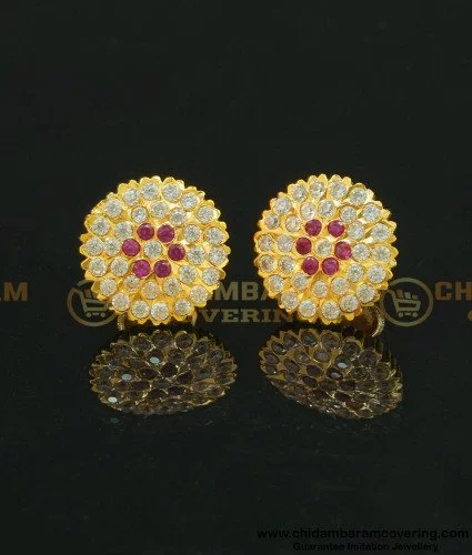 Big flower stud Crystal earrings | Ad stud earrings Peach stones | Rho –  Indian Designs