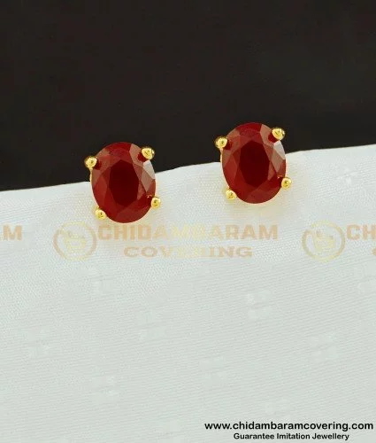 Round Ruby Stone 1 Gram Gold Stud Earrings Shop Online ER3804