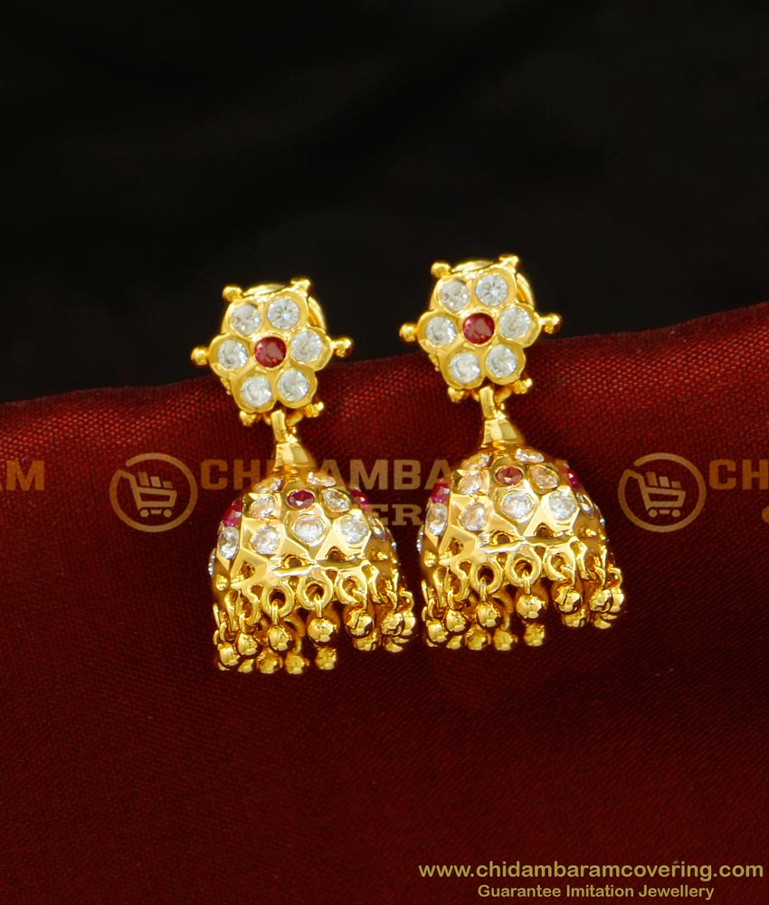 ERG698 - Five Metal Gold Design Stone Impon Jimiki Earrings Best Price Buy Online