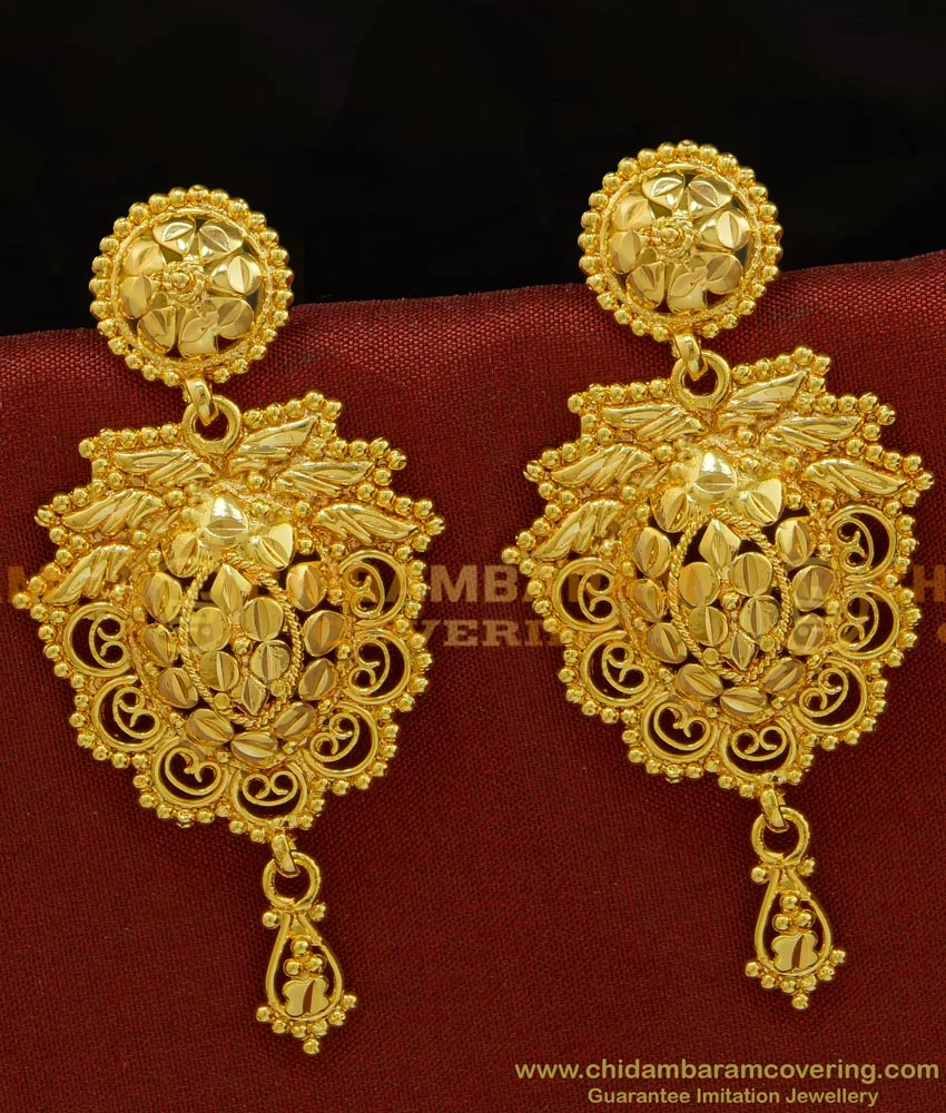 Buy Bridal Wear Plain Heavy Big Danglers Earrings Gold Design ...