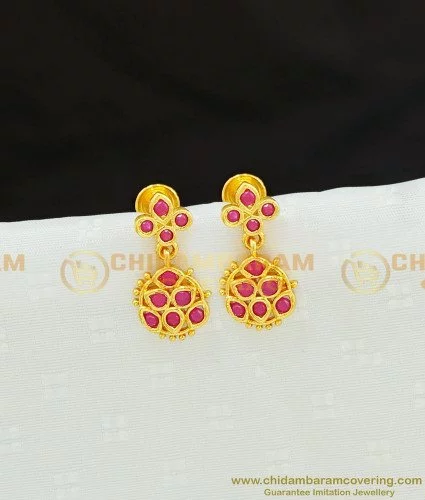 Golden And Pink Brass 0.45 Inch Gold Plated Earring at Rs 40/pair in  Coimbatore