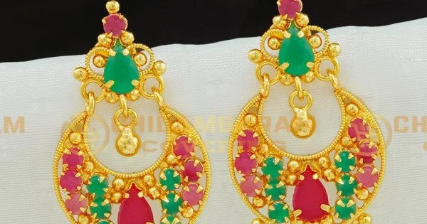 Buy Green And Gold Chandbali Earrings for Women Online at Ajnaa Jewels  |391081