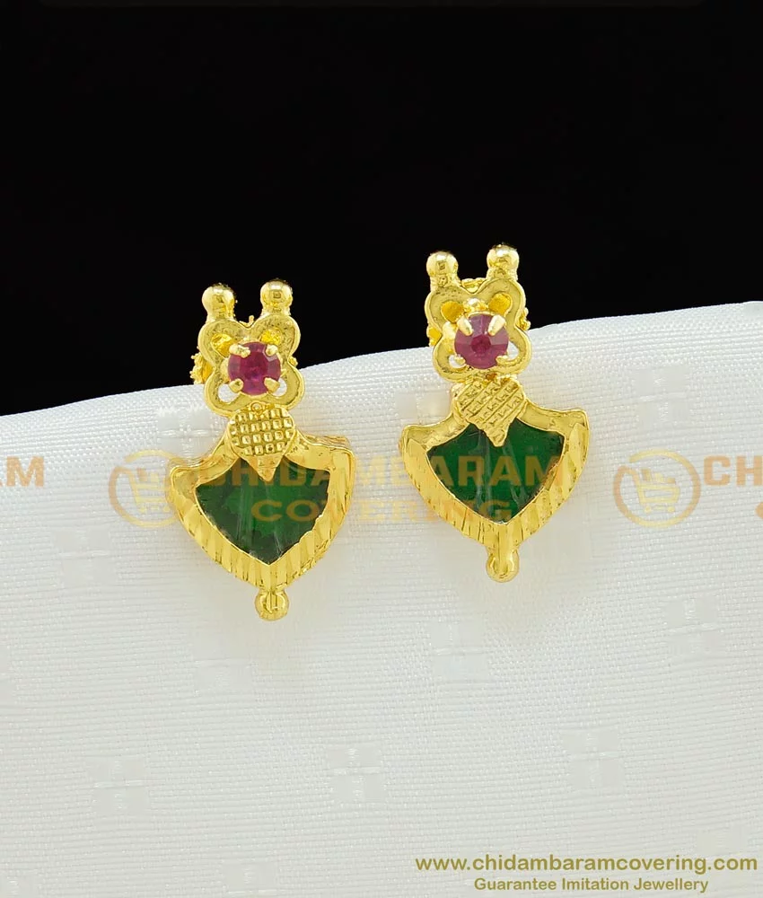 Gold Plated Palakka Ear Studs For Ladies Buy Online|Kollamsupreme