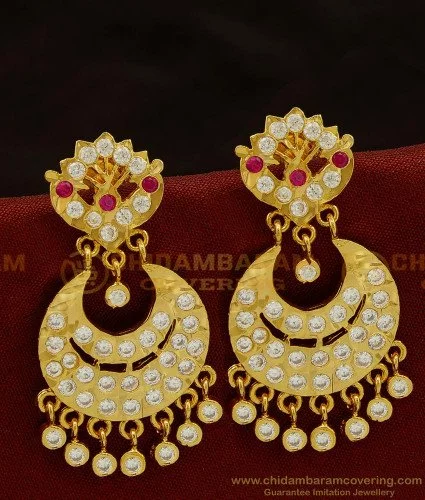 Chandbali Earrings -22K Gold Uncut Diamond Drop Earrings with Ruby &  Japanese Culture Pearls - 235-DER705 in 24.400 Grams