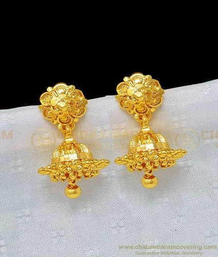 22k Gold Jhumka Earrings in Studded with Pearls, handcrafted using Tra