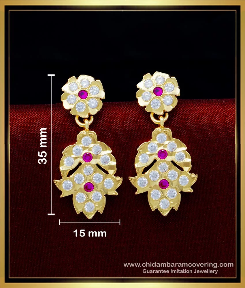 Gold tone whitepinkgreen stone south Indian style earrings dj41755   dreamjwell