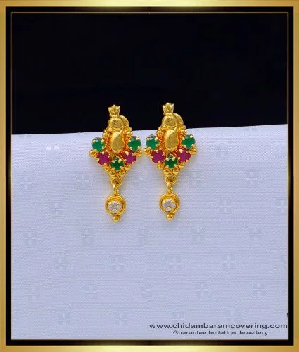 Heart Studded 22 KT Gold Drop Earrings