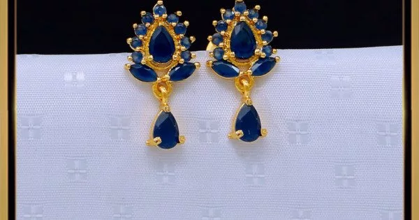 Saraf RS Jewellery Earrings  Buy Saraf RS Jewellery Gold Plated Polka  Studded Blue Beads Chandelier Jhumka Earrings Online  Nykaa Fashion