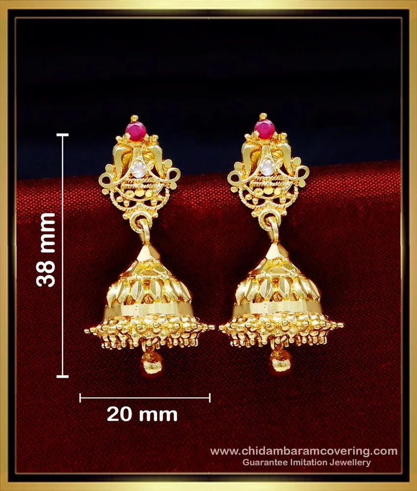 erg1724 latest white and ruby stone jhumka earrings gold design 2