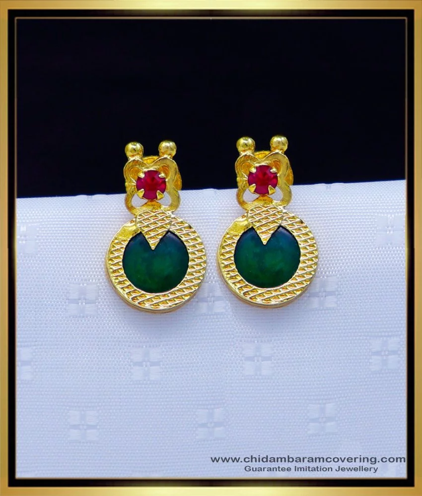 Beautiful Pink Green Palakka Designer Earrings - DREAMJWELL - 2922448