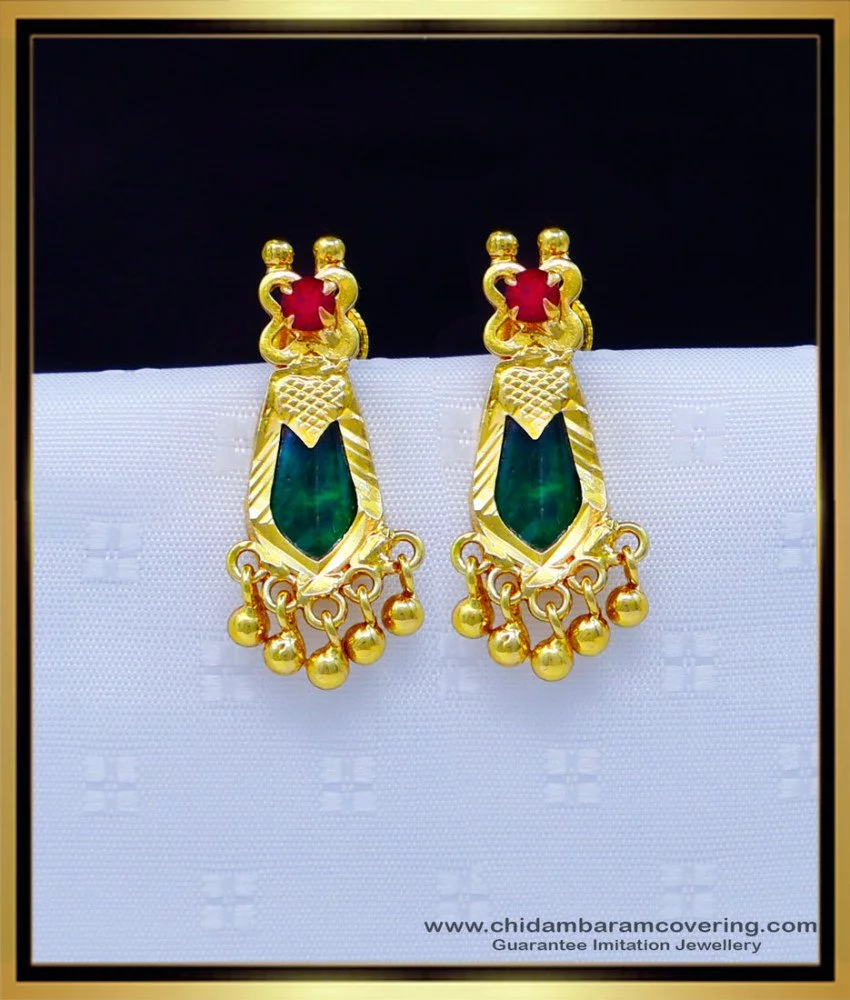 Beautiful Red Palakka Designer Earrings - DREAMJWELL - 2922450