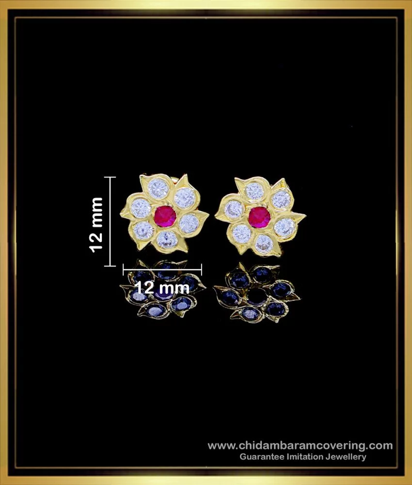 7 Stones Gold Plated Ear Studs For Elders Floral Design Light Weight  Jewellery ER22160