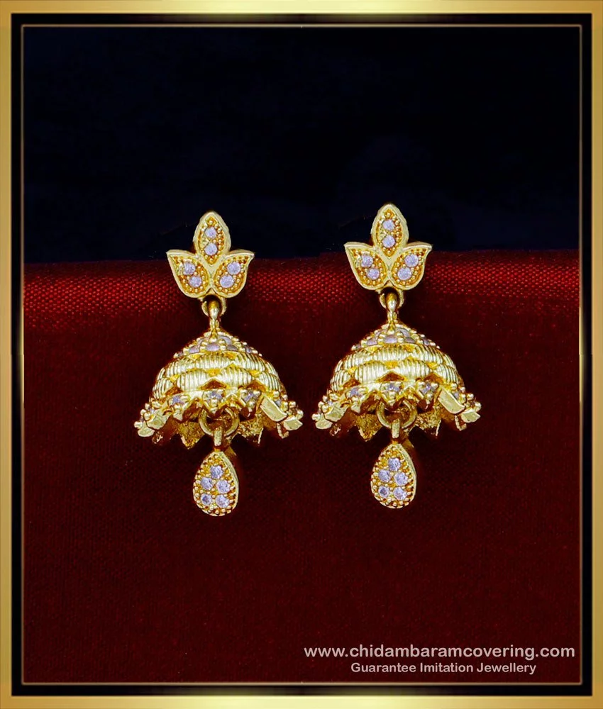 White stone deals jhumkas in gold