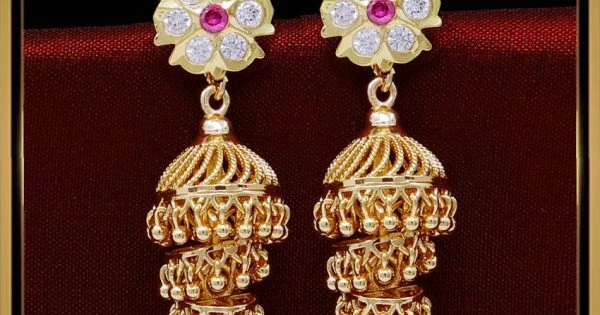 3 Layer Jhumka Earrings Dangler Gold Plated - ETHNIC INDIA - 1926687