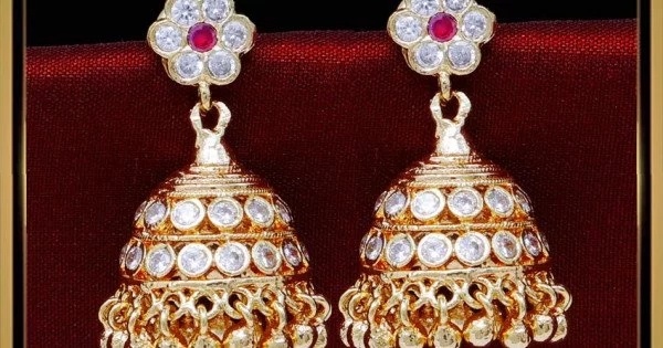 Jhumki Golden Kollam Supreme South Indian Gold Plated Ruby Stone Jimikki  Earrings, Size: Medium at Rs 272/pair in Thiruvananthapuram