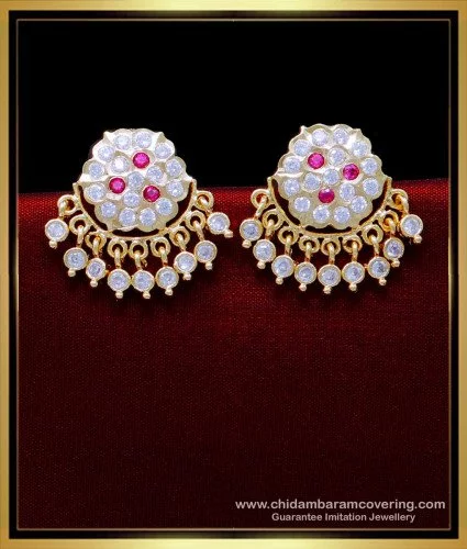 Buy Attractive Gold Earring Design First Quality Red and White Stone Earring  Buy Online