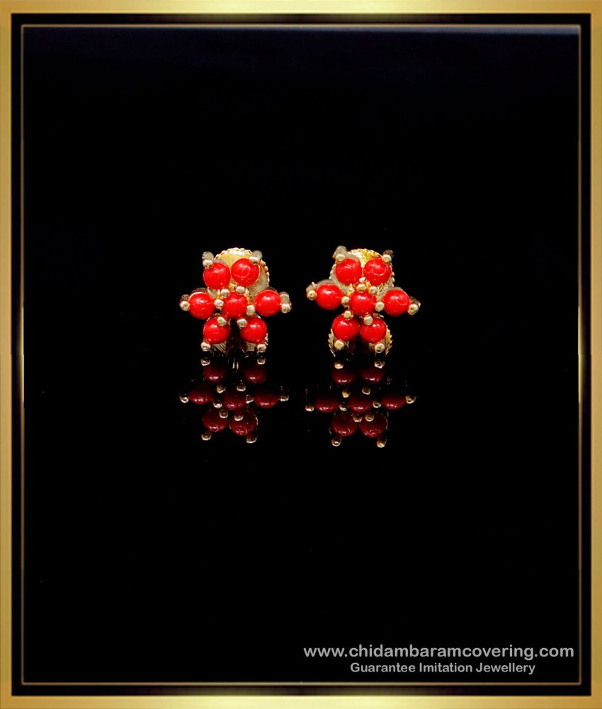 red coral earrings gold, red beads studs, red coral stud earrings, red coral earrings, ear stud design gold, earrings design tops, gold plated earrings, 1 gram gold plated earrings, gold plated earrings daily use, gold plated earrings studs, gold plated earrings online