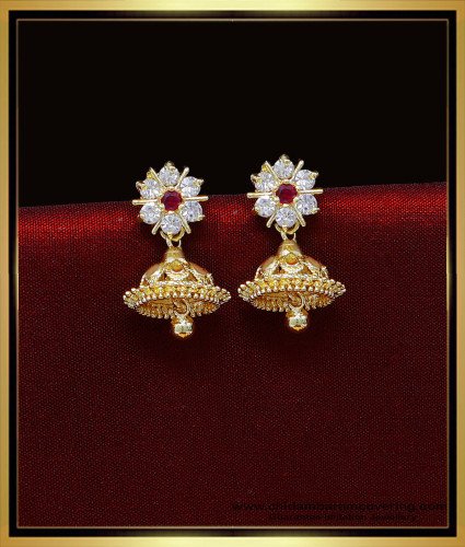 ERG2016 - Daily Wear White Stone Gold Earrings Designs Jhumka