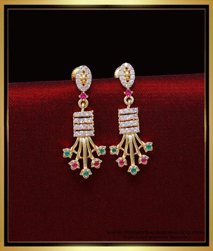ERG2022 - Latest Ruby Emerald Stone Gold Earrings Design Hanging
