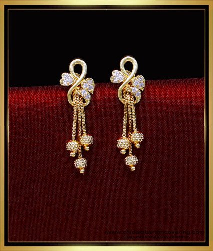 ERG2025 - New Gold Pattern White Stone Earrings Hanging Design