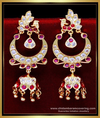 ERG2087 - Bridal Wear Peacock Model Chandbali Earrings Gold Design