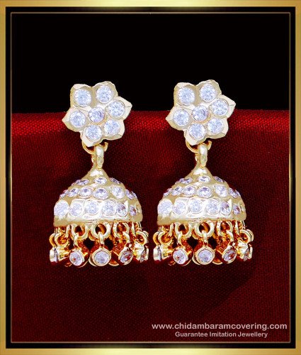 ERG2091 - First Quality Impon Jewellery White Stone Jimikki Earrings