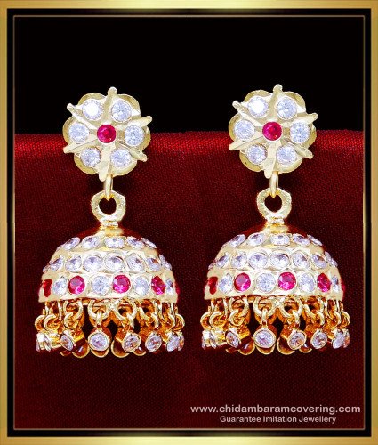 ERG2095 - Traditional Stone Big Bridal Jhumka Earrings Gold Design