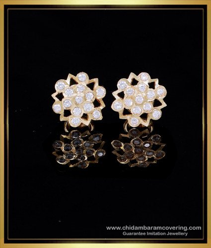 ERG2135 - Impon White Stone Stud Gold Earrings Designs for Women