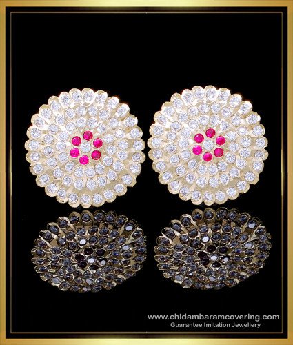 ERG2150 - Traditional Flower Stud White Stone Gold Earrings Design