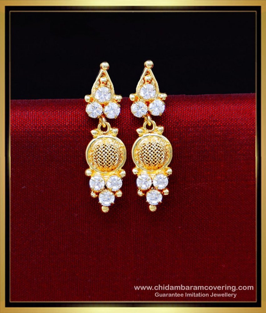 white stone earrings gold design