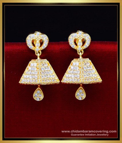 ERG2197 - Unique Diamond White Stone Jhumka Designs Gold Latest