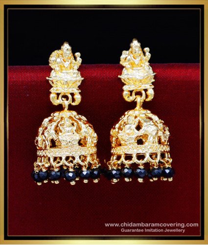 Erg2207 - Wedding Gold Earrings Design Black Beads Jhumka Online