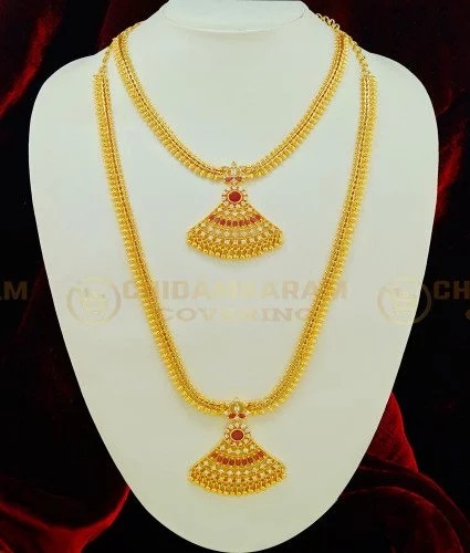 Wedding Wear Golden GOLD PLATED LONG NECKLACE SET, Size: 30' at Rs