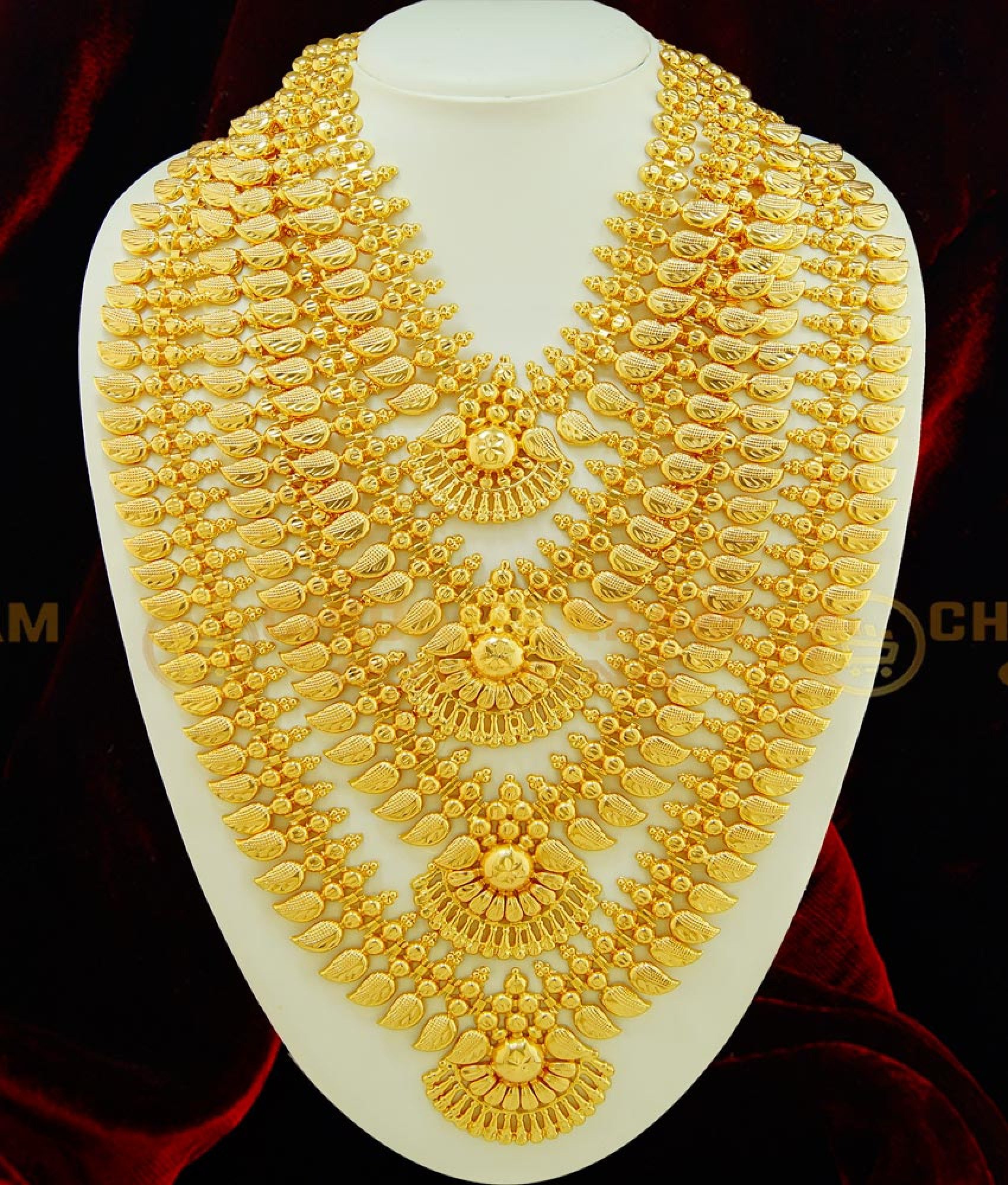 Grand Look Real Gold Design Mango Design Long Haram with Necklace Kerala Bridal Wedding 