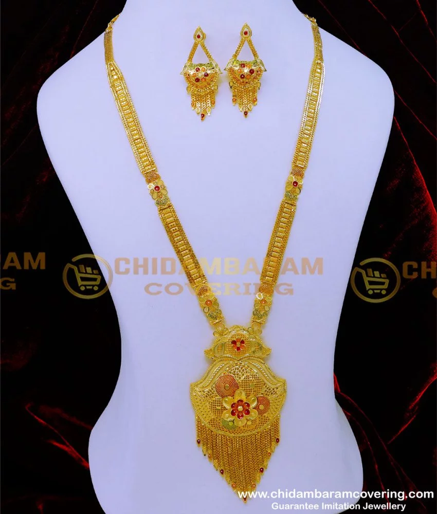 Buy Latest Forming Long Enamel Haram with Earrings 2 Gram Gold Jewellery