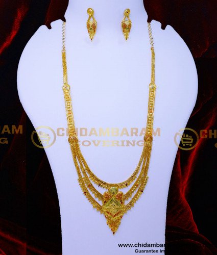 HRM1074 - Wedding Forming Gold Traditional 3 Line Rani Haar