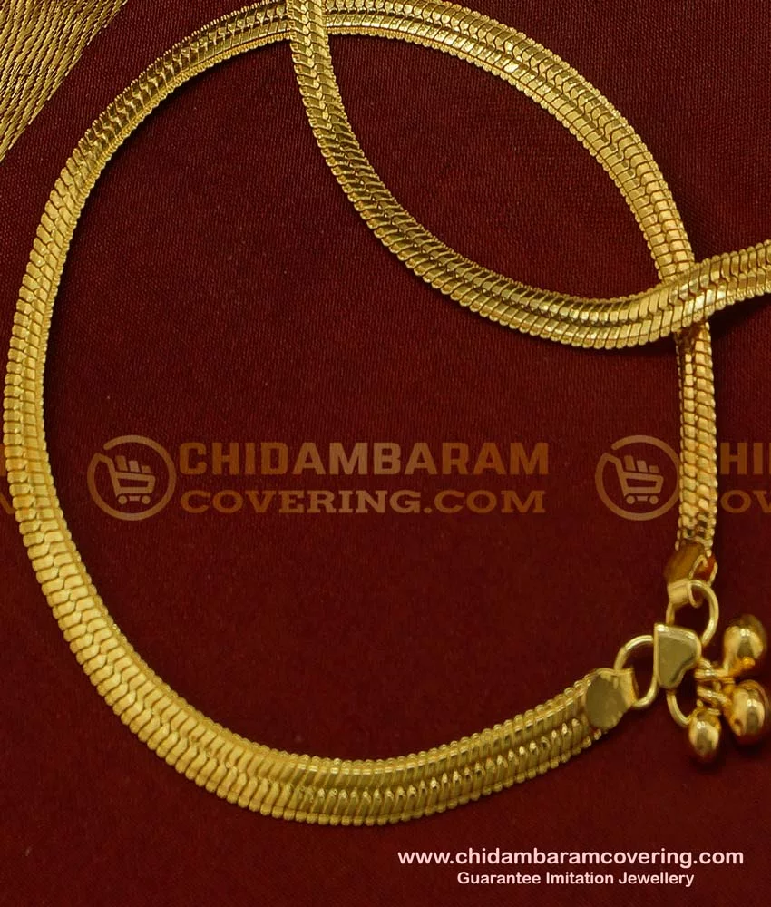 Buy Real Gold Design Broad Anklet Flexible Chain Padasaram Design for ...