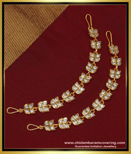 MAT119 - Real Gold Design Full White Stone Impon Maatal Side Ear Chain Buy Online 