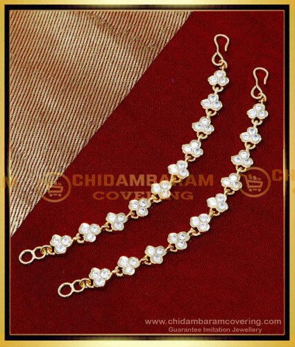 MAT264 - Gold Design White Stone Ear Chain Stones Matilu Designs