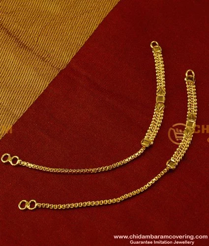 A Pair of Gold Plated Three Layered Polki Ear Chain /traditional Earrings  Accessories/ Kaan Chain / Mattal/ Jhumka Earrings Chain - Etsy