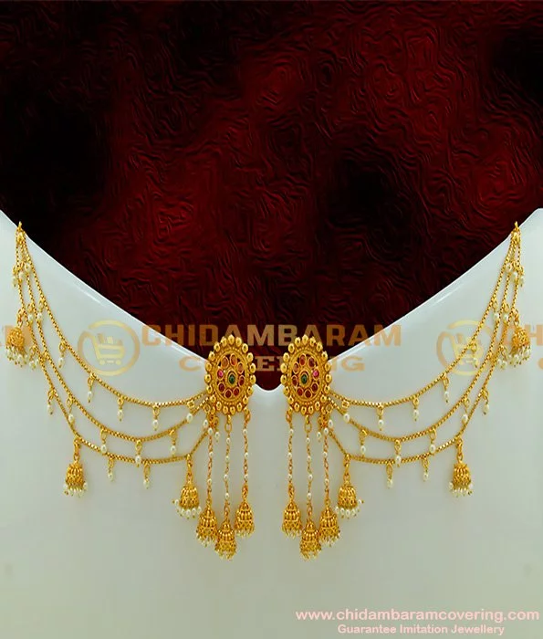 mat69 bahubali earrings designs layer chain earrings jhumkas with pearl drops mattal chain design online 1