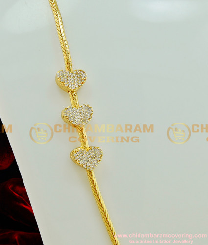 MCHN199 - New Design White Stone Heart Design Mugappu Thali Roll Kodi Chain Gold Plated Jewellery