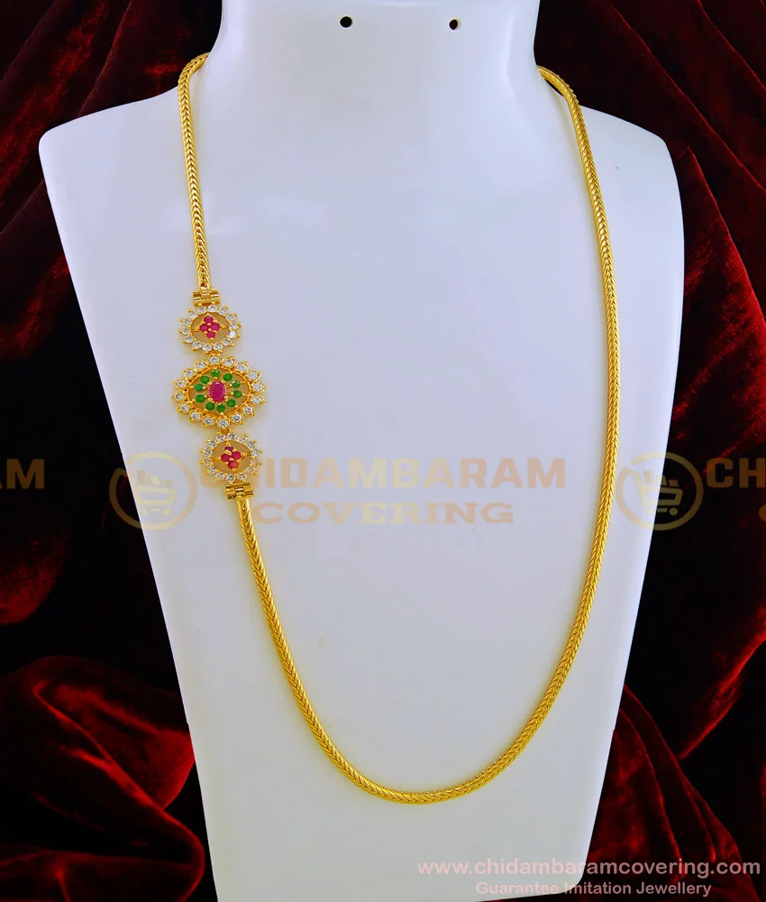 Buy New Model Ad Multi Stone Gold Mugappu Thali Chain Designs One ...