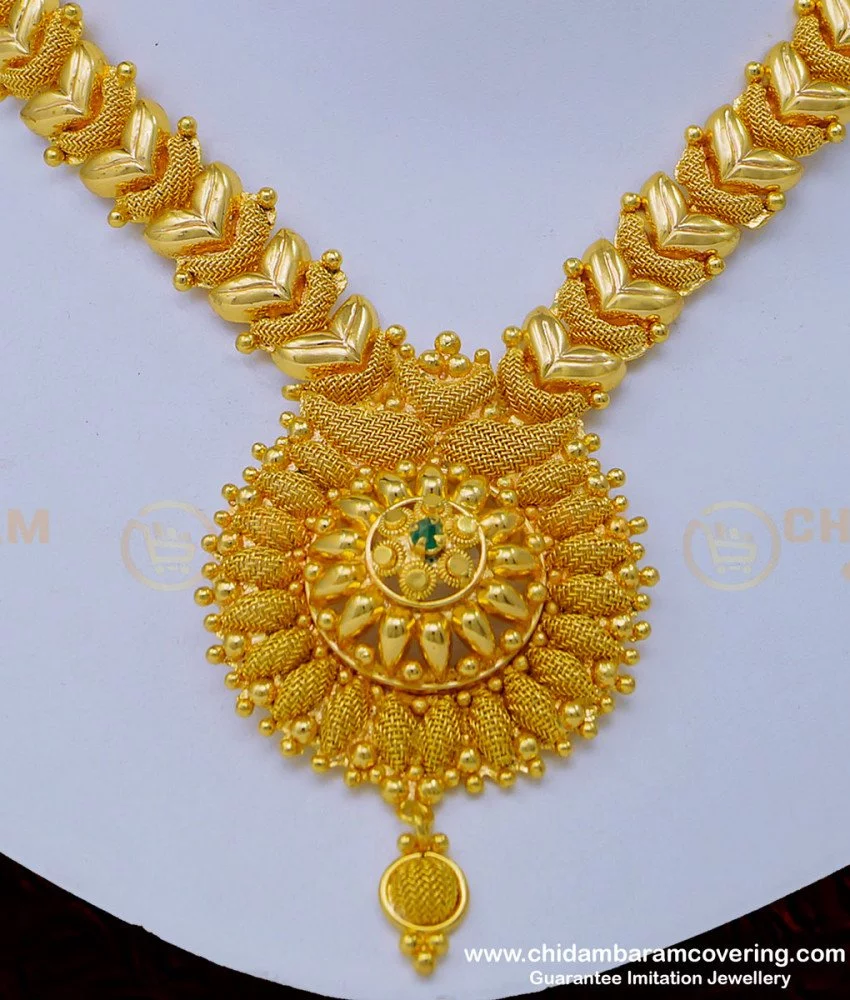 Alluring 1 Gram Gold Big Mango Pendant Necklace Online|Kollam Supreme