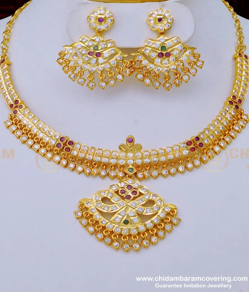 Buy Traditional Gold Design Impon Stone Attigai with Earring Set for ...