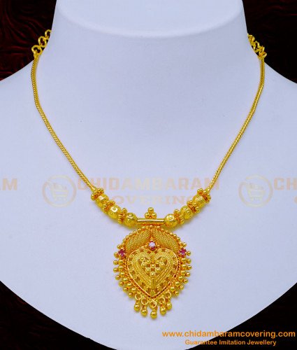 NLC1040 - Elegant Simple Gold Necklace Design Ruby Stone Gold Covering Necklace Online