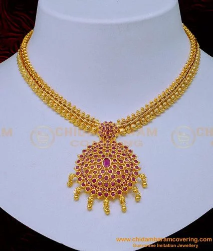 Buy Latest Gold Plated Bridal Wear Mango Model Chain Attigai Style Ruby ...