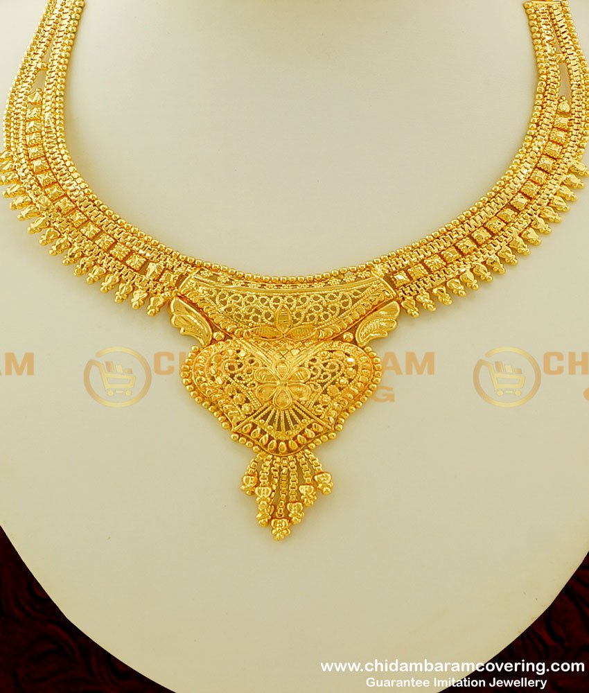 NLC267 - Traditional One Gram Gold Necklace Design Online Shopping 